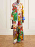 Unique Abstract Graffiti Animal Print Satin Two-Piece Set