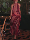 Elegant Striped Top & Wrap High-Waist Skirt Suit