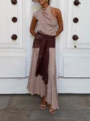 Elegant Draped Halter Top & Wide-Leg Pants Set