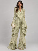 Elegant Ruffle Blouse & Flare Pants Two Piece Set