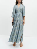 Elegant Geometric Print V-Neck Maxi Dress
