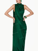 Ruched High Neck Draped Cape Maxi Dress