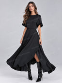 Elegant Short Sleeve High-Slit Maxi Dress