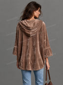 Casual Velvet Hooded Oversized Pullover Top