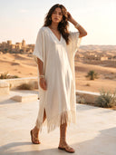 V-Neck Tassel Design Maxi Dress