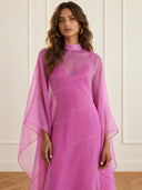 Elegant Sheer Organza Cape Sleeve Maxi Dress