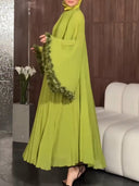 Elegant Pleated Floral Cuff Maxi Dress
