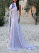 Elegant Bow Shoulder Satin A-Line Maxi Dress