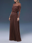 Elegant Ruched Draped Mesh Maxi Dress