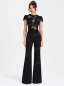 Elegant Floral Lace Cap Sleeve Wide Leg Jumpsuit