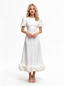 Elegant Puff Sleeve Ruffle Hem Maxi Dress