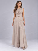 Elegant Draped Cowl Neck Belted Wide-Leg Jumpsuit