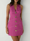 Elegant V-Neck Button Front Mini Dress