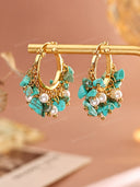 Natural Turquoise Pearl Charm Hoop Earrings
