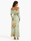 Printed Off-Shoulder Slit Maxi Dress
