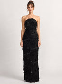 Strapless Feather Embellished Maxi Dress
