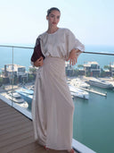 Elegant Satin Blouse & Draped Maxi Skirt Two-Piece Set