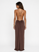 Sexy Metal Chain Cut-Out Backless Lace-Up Draped Maxi Dress