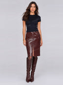 Fitted Knit Top & Croc Embossed Midi Skirt Two Piece Set