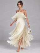 Elegant Halter Neck Fringe Maxi Dress