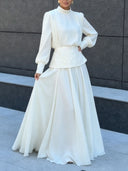 Elegant High Neck Top & Embroidered Maxi Skirt Two-Piece Set