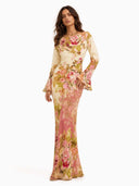 Elegant Floral Print Satin Maxi Dress