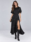 Elegant Short Sleeve High-Slit Maxi Dress