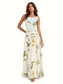 Fresh Sleeveless Boat Neck Printed Party Maxi Dress