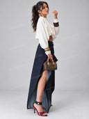 Casual Draped Top & Sculptural Wide Leg Jeans Set