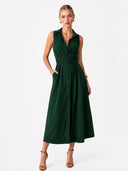 Unique Shirt Style Single-breasted Tie Midi Dress