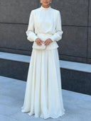 Elegant High Neck Top & Embroidered Maxi Skirt Two-Piece Set
