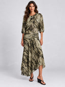 Exquisite Animal Print Draped Asymmetric Midi Dress