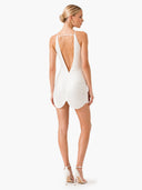 Elegant Satin Fringe Halter Backless Mini Dress
