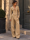 Tailored Cropped Blazer & Wide Leg Pants Two Piece Set