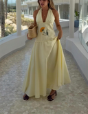 Elegant V-Neck Halter Maxi Dress