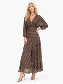 Elegant Retro Bohemian Style V-neck Mesh Print Maxi Dress