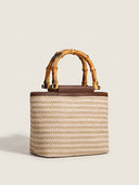 Boho Woven Straw Bucket Handbag