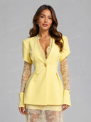 Tailored Blazer & Sheer Lace Maxi Skirt Set