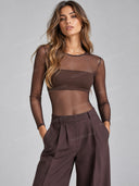 Tailored Blazer Vest Mesh Bodysuit Wide Leg Pants Three Piece Set