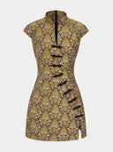 Retro Jacquard Frog Button Mini Dress