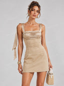 Casual Ruched Tie-Strap Mini Dress