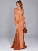 Elegant 3D Floral Ruffle-Trim Cami Maxi Dress