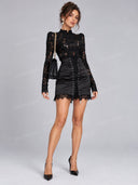 Elegant Lace Top & Lace Up Mini Skirt Two Piece Set