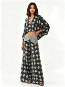 Casual Abstract Plaid Print Kimono Shirt & Pants Two-Piece Set