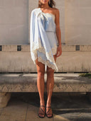 Elegant Convertible Lace Trim Halter Maxi Dress