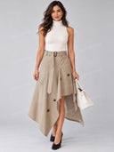 Mock Neck Top & Asymmetric Belted Midi Skirt Two Piece Set