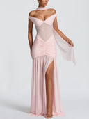 Off-The-Shoulder Mesh Maxi Dress