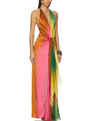 Vibrant Deep V-Neck Backless Maxi Dress