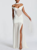 Off-The-Shoulder Mesh Maxi Dress