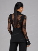 Tailored Lace Panel Blazer & Flare Pants Set